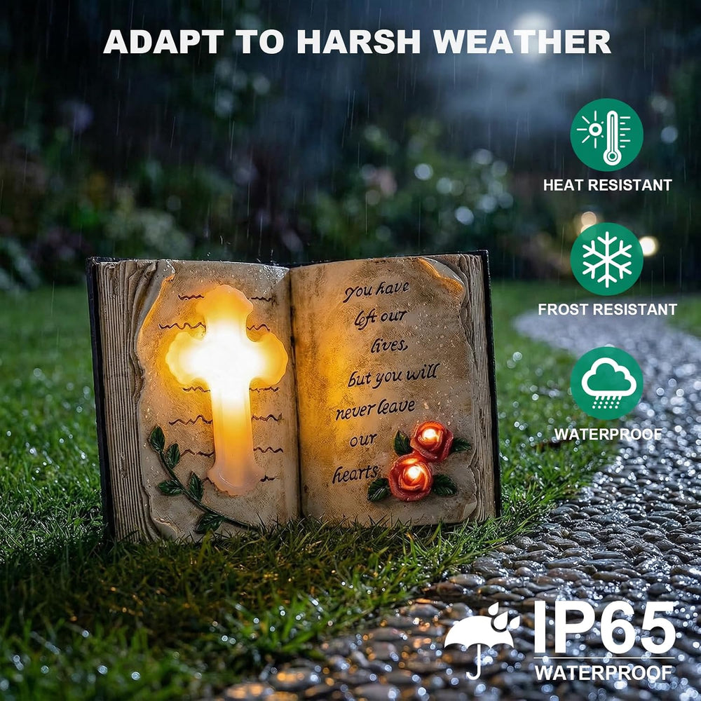 Candieslife Outdoor Solar Memorial Cross Stakes Lights, Waterproof Book Statu...