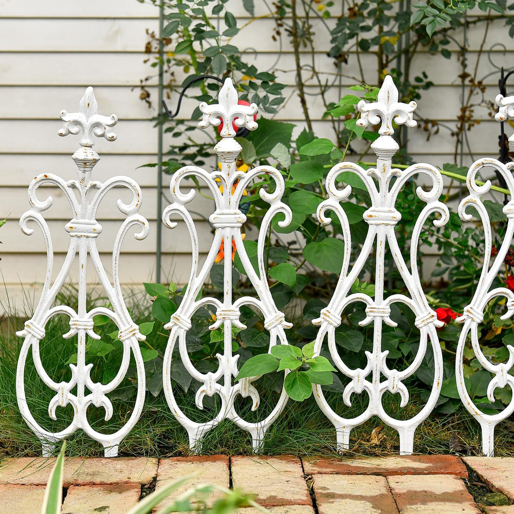 Sungmor Decorative Cast Iron White Flower Bed Fence - 28 Inches Tall 4 Pack