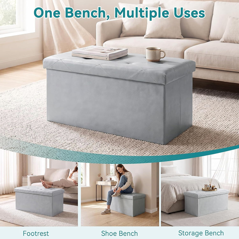 OLIXIS 30 Inch Foldable Storage Ottoman Bench, Leather Ottoman with Storage
