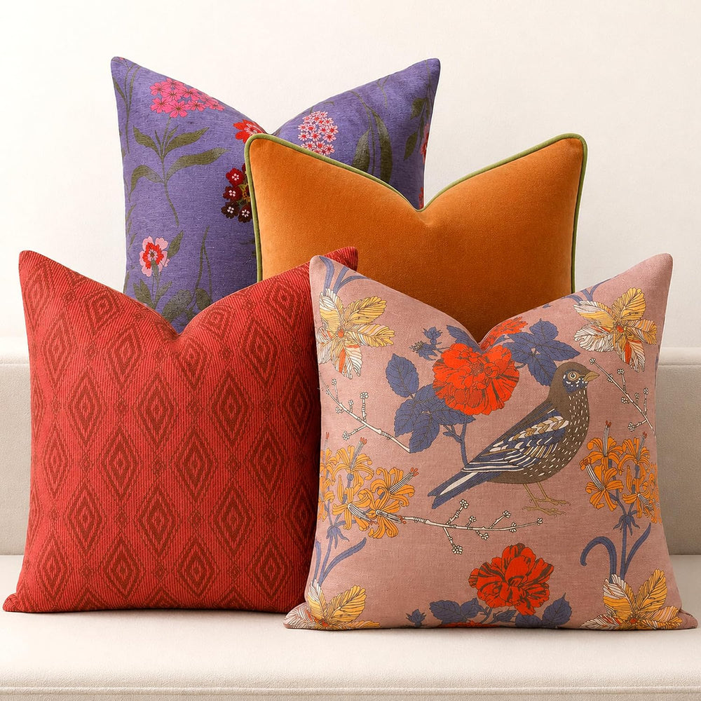 Embroidered Bold Patterned Throw Pillow Covers, 4 Pack Set, 18x18 Inch Floral...