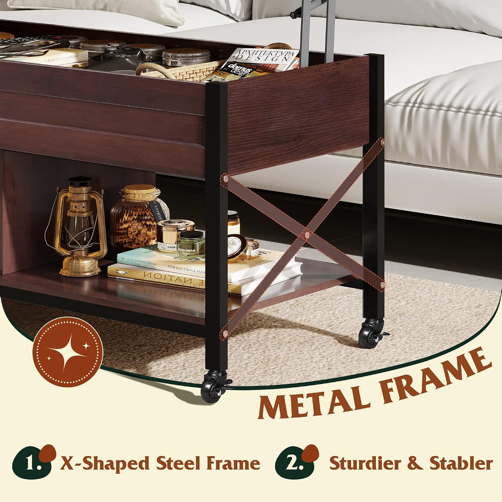 WLIVE Coffee Table Espresso, 41.3" Lift Top Coffee Table with 4 Wheels