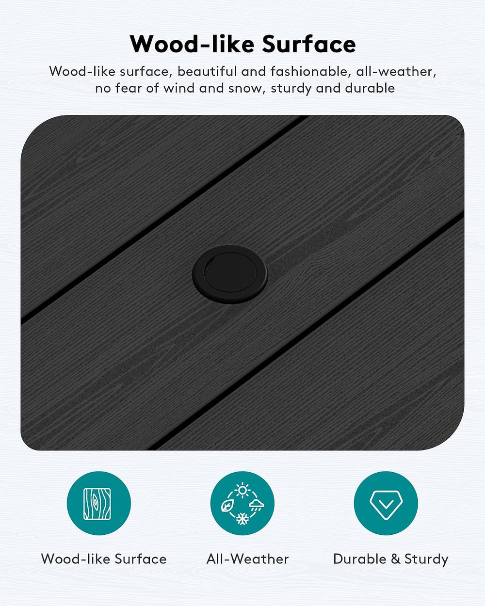 SERWALL HDPE Patio Coffee Table for Balcony, Deck, Black