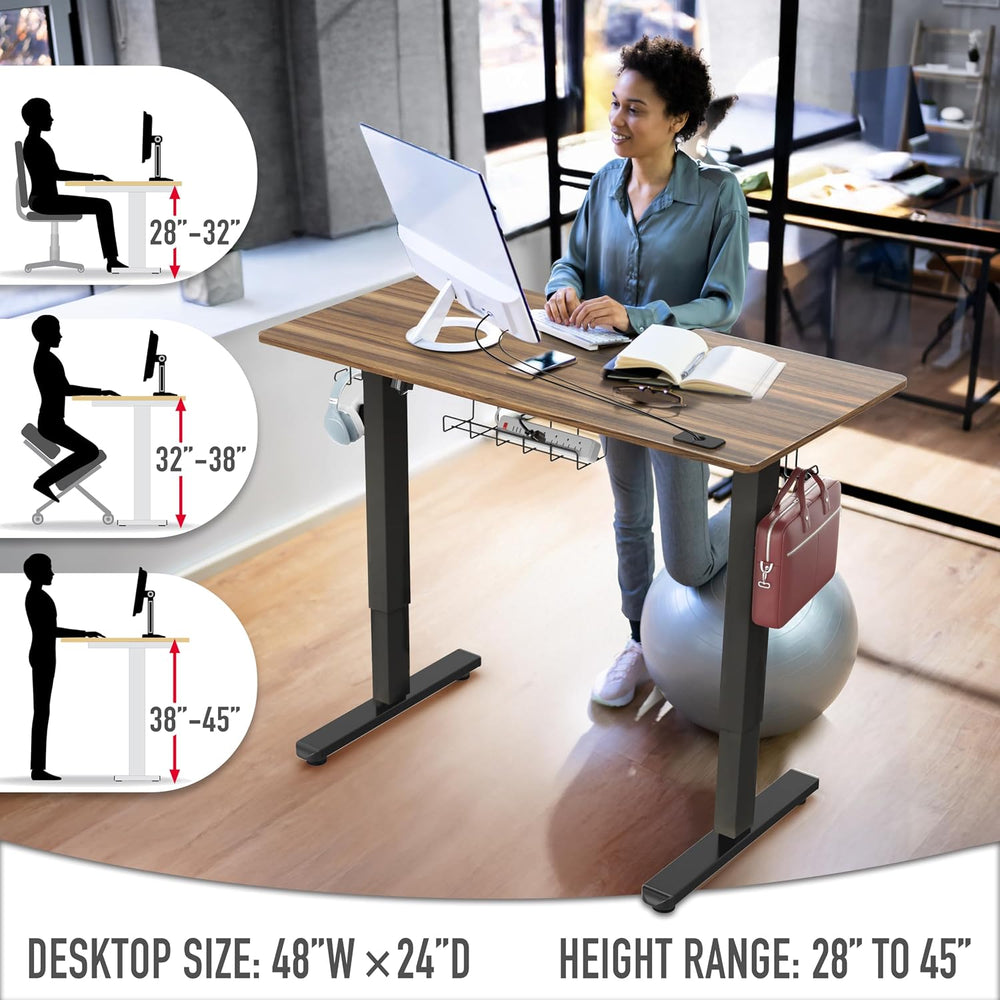 SHW 48-Inch Electric Height Adjustable Standing Desk w/ Drawer, Walnut