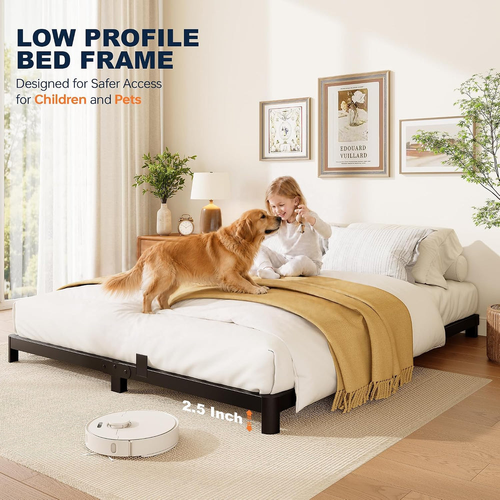King Bed Frame, 4 Inch Low Profile Metal Platform Bed Frame with Round Legs