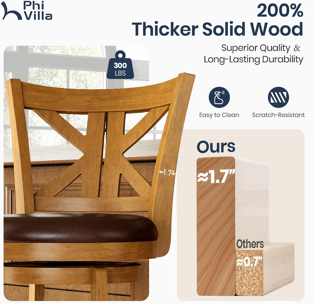 PHI VILLA Swivel Bar Stools Set of 2, 26 Inch Barstools with Backs