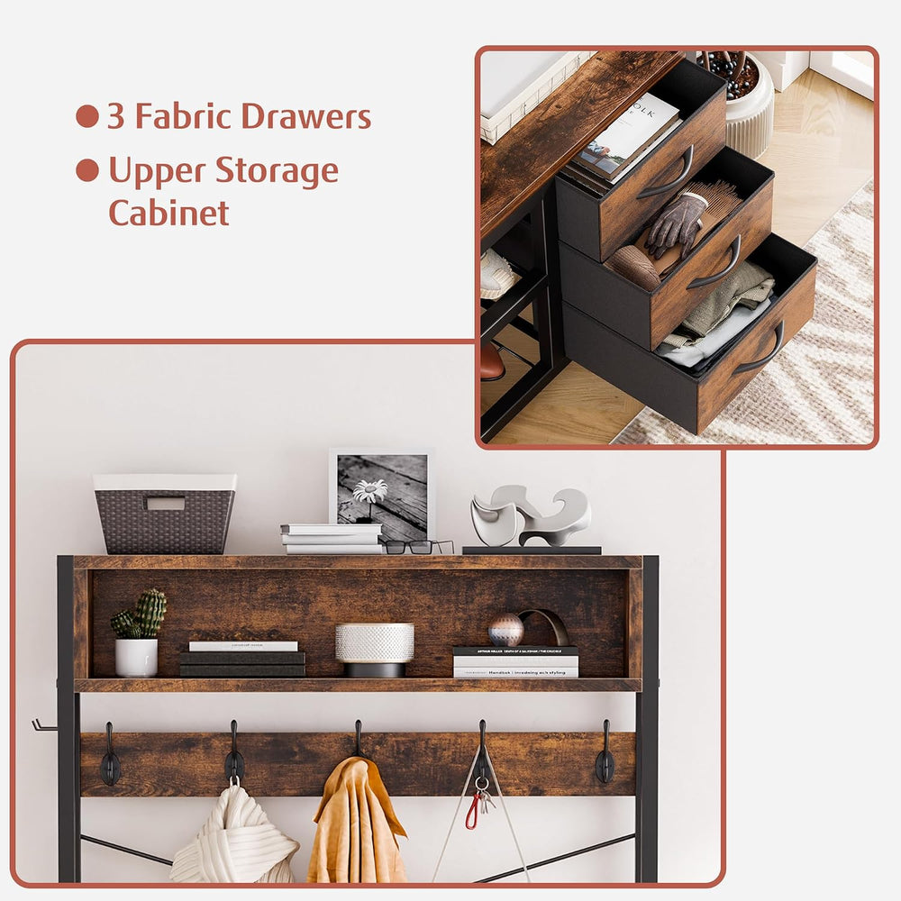 Hall Tree with Bench & 3 Drawers Storage 31.5" Coat Rack Entryway Or...