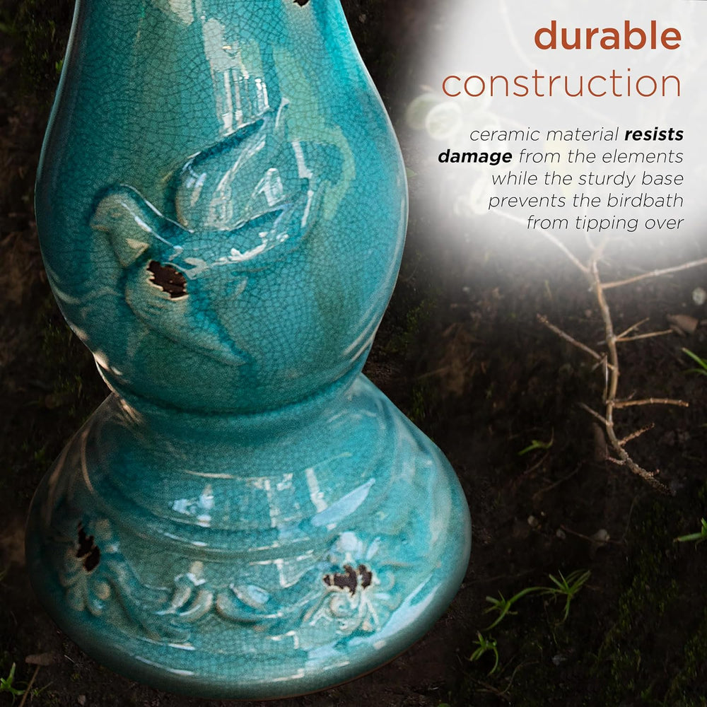 Alpine Corporation 25" Tall Outdoor Ceramic Antique Pedestal Birdbath wi...