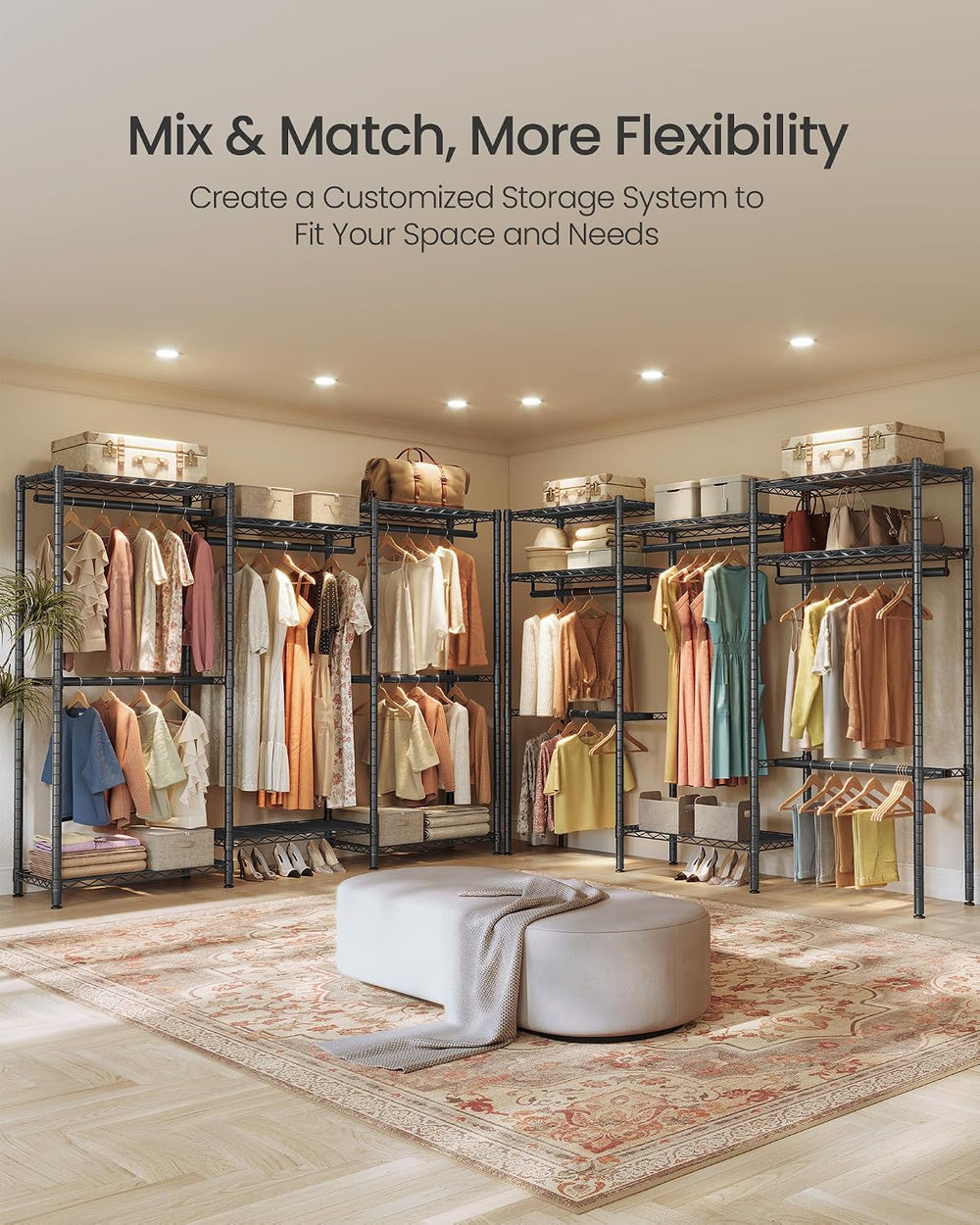 SONGMICS Closet Organizers and Storage, Clothes Rack with Shelves