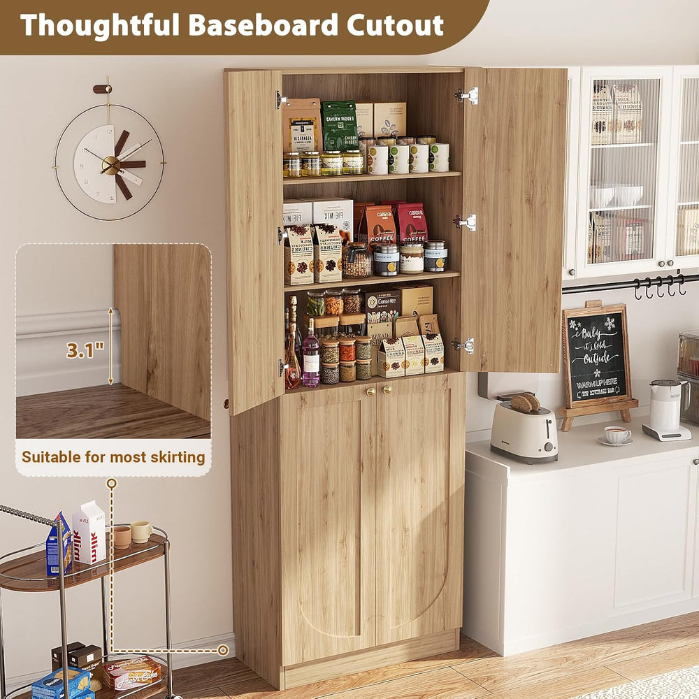 Cyclysio 80" Storage Cabinet, Tall Arched Bookcase with 4 Soft Close Doors