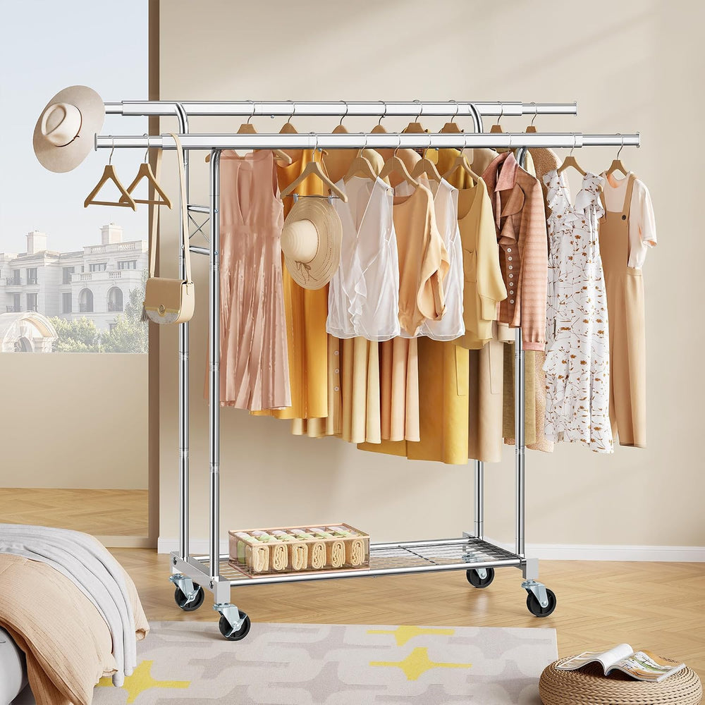 FAVOOSTY Portable Clothes Rack for Hanging, Extending Garment Rack, Chrome