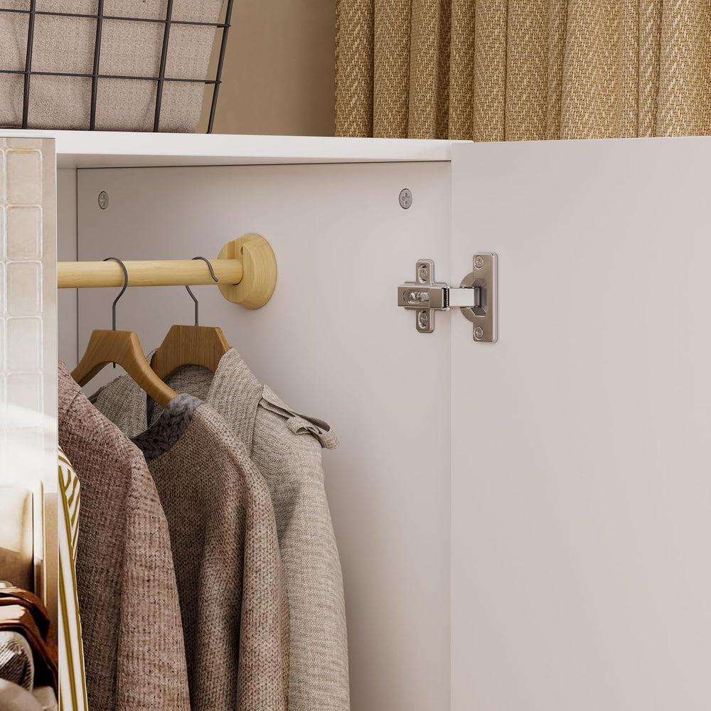 PAKASEPT 4 Doors Armoire Wardrobe Closet with Led Light & Mirror, Bedroom...