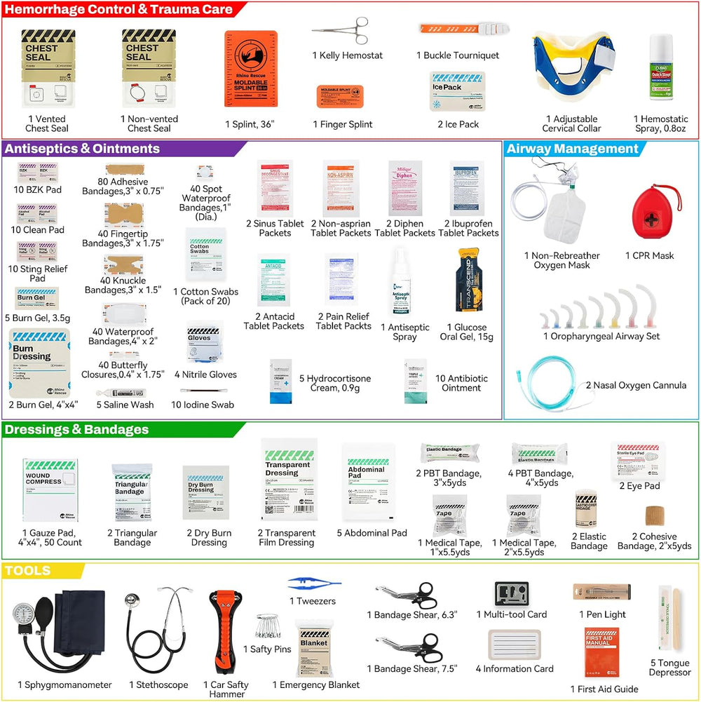RHINO RESCUE First Responder Large EMT Bag Fully Stocked with Medications