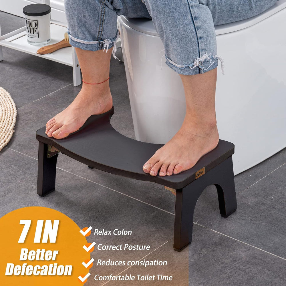 Toilet Stool Wood, Foldable Poop Stool for Adults, 7" Squat Poop Stool E...