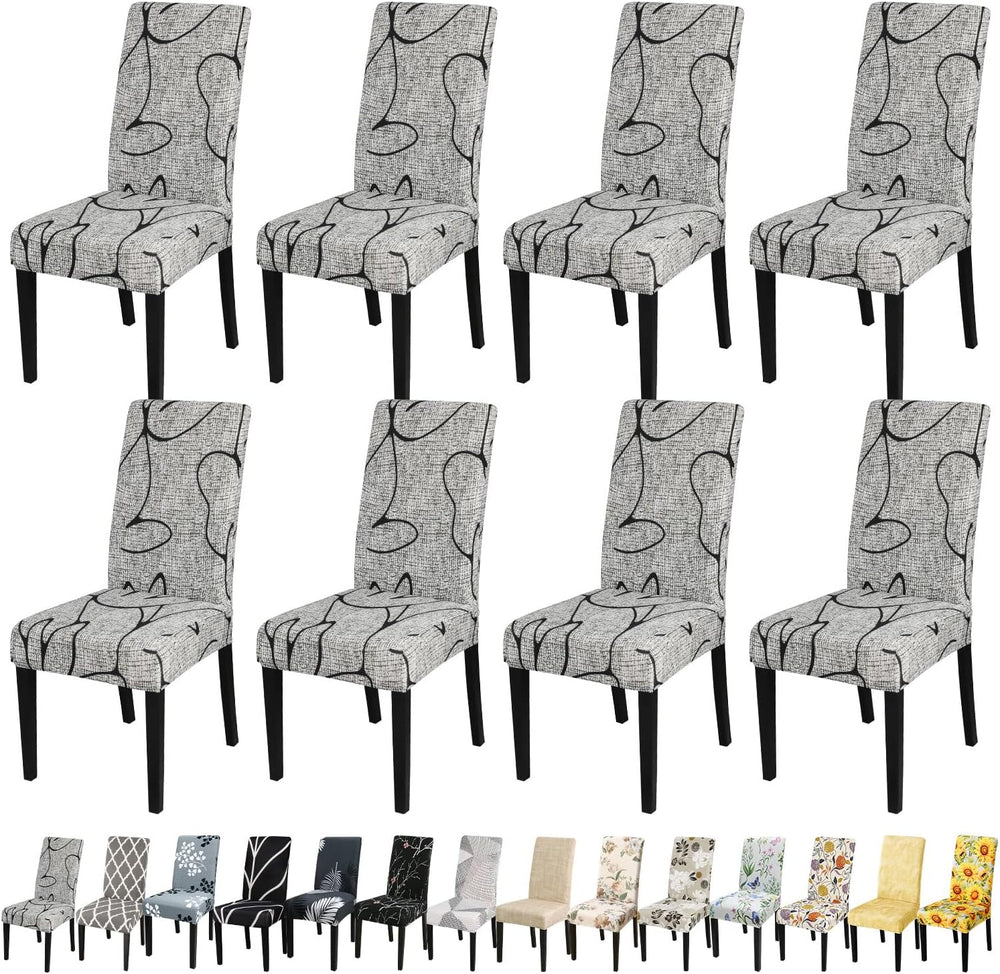 JQinHome Pattern Chair Covers for Dining Room Set of 8, High Stretch Removabl...