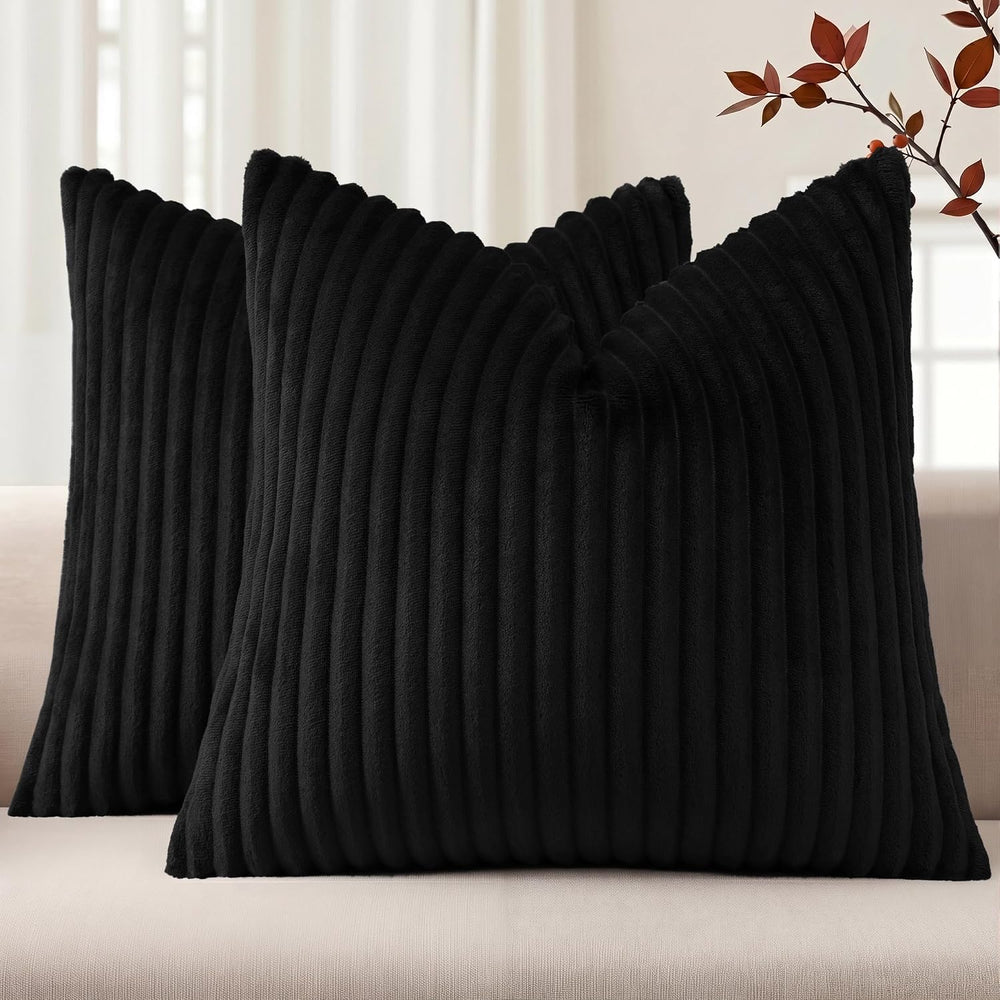 Simmore Fall Soft Black Flannel Throw Pillow Covers 26X26 Set of 2