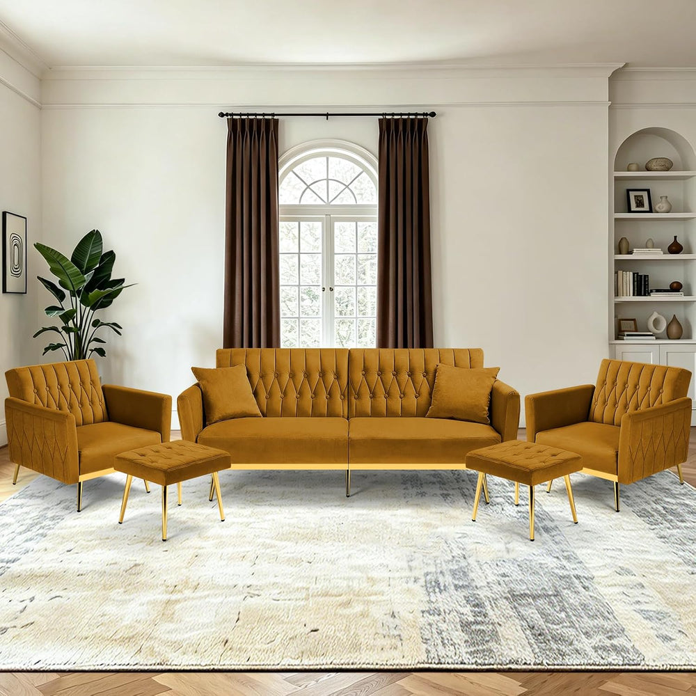 3 Pieces Velvet Sofa Set w/Adjustable Armrest &Backrest,Ginger