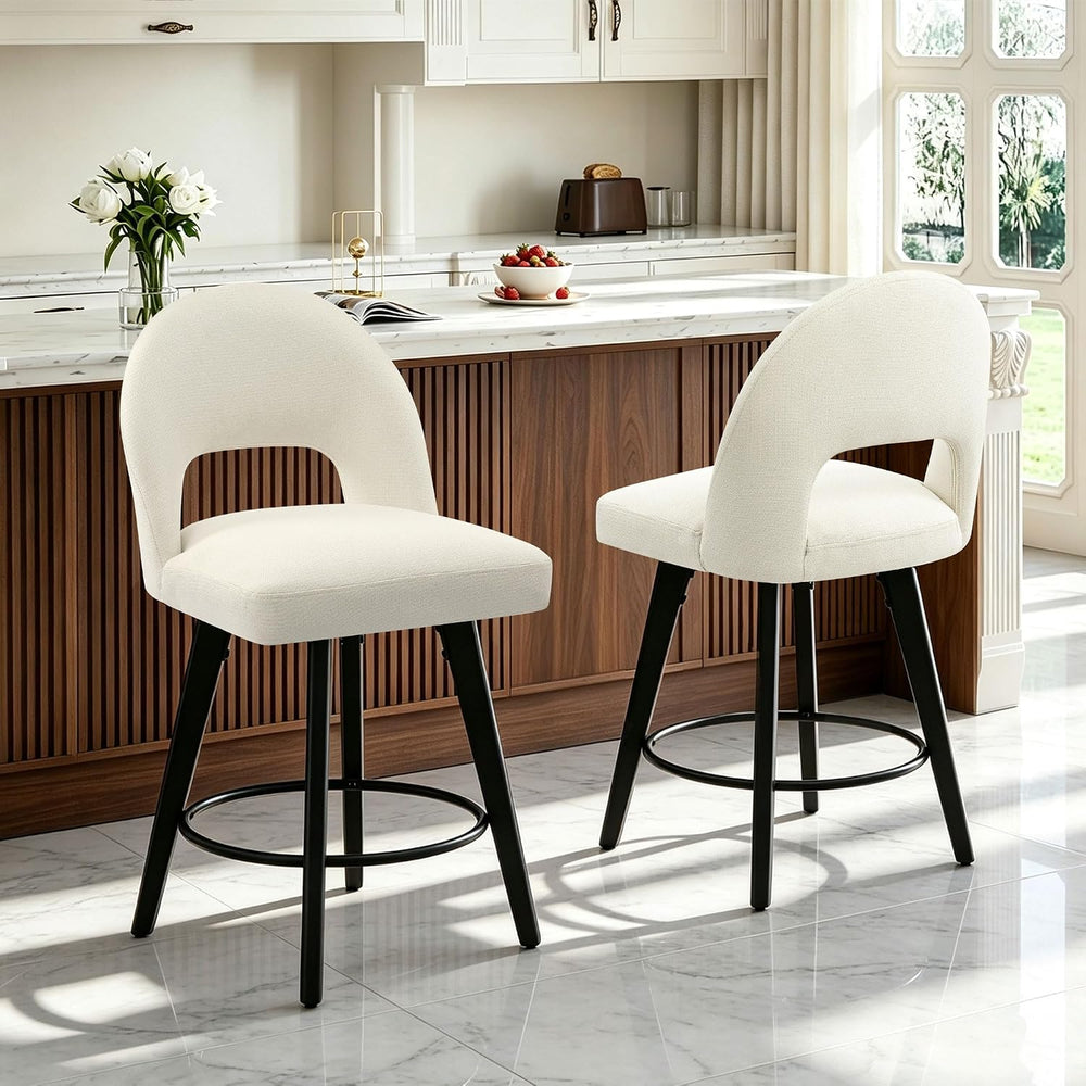 Counter Height Bar Stools Set of 2, Swivel Upholstered Bar Chairs