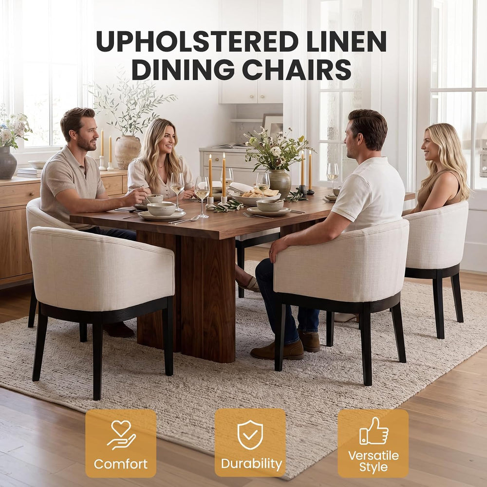RIVOVA Barrel Dining Chairs Set of 8, Modern Upholstered Linen Kitchen Chair ...