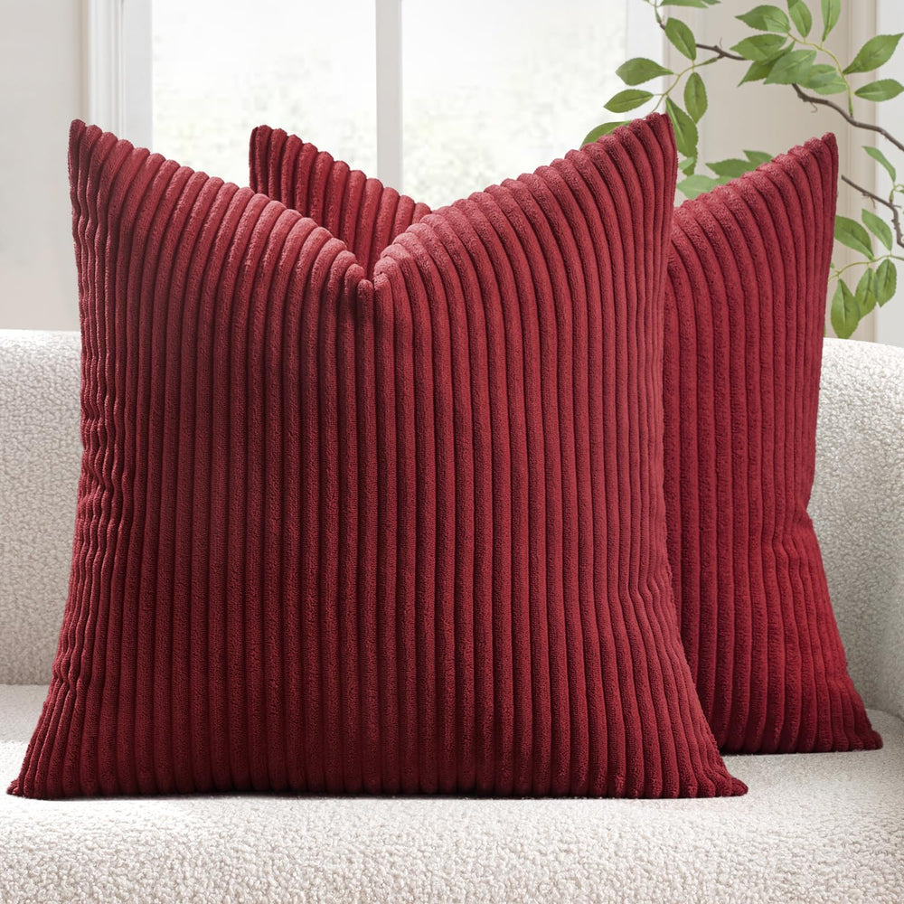 MIULEE Euro Corduroy Throw Pillow Covers Set of 2 24x24 Burgundy