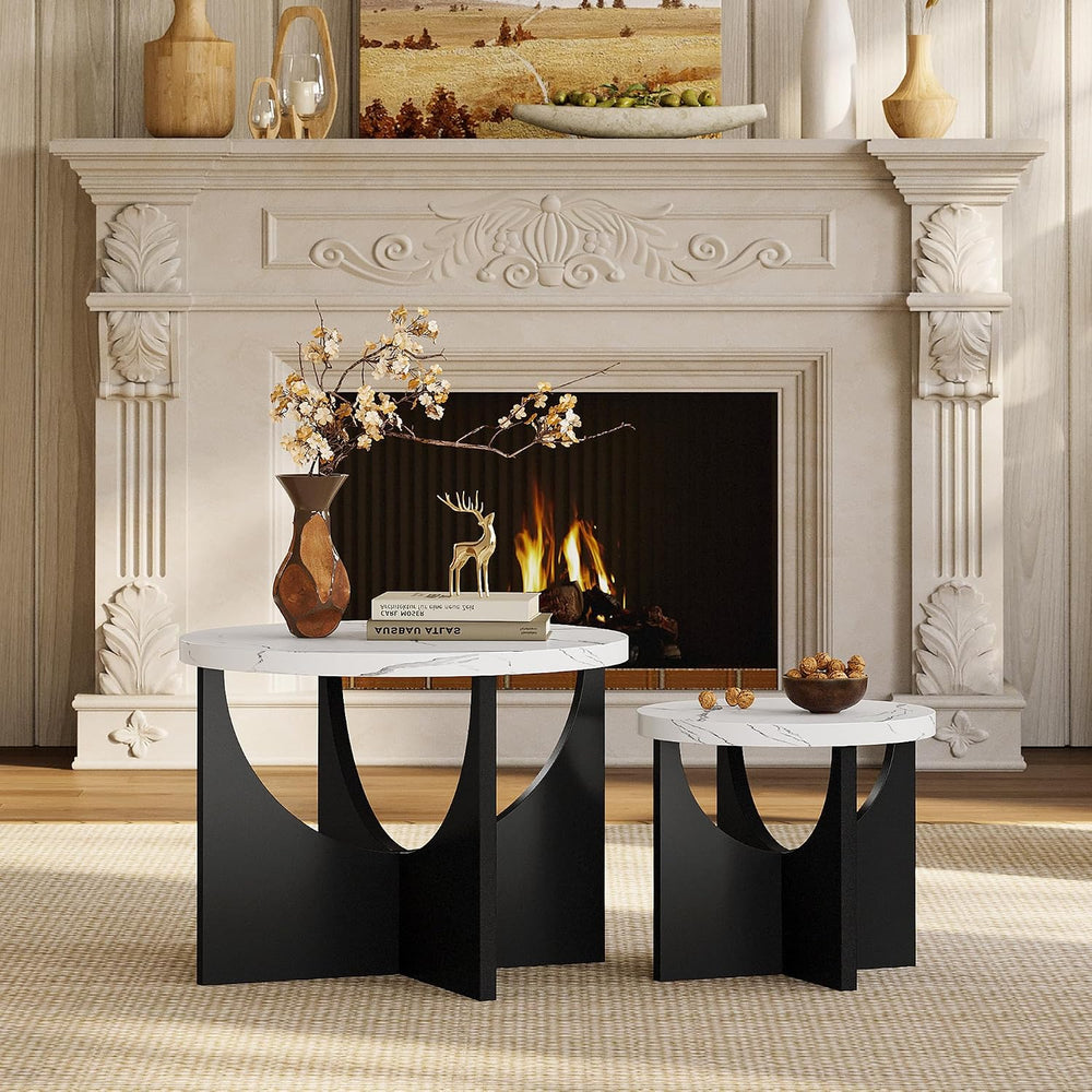LIKIMIO Nesting Coffee Tables Set of 2, 23.6" Small Tables, Marble White
