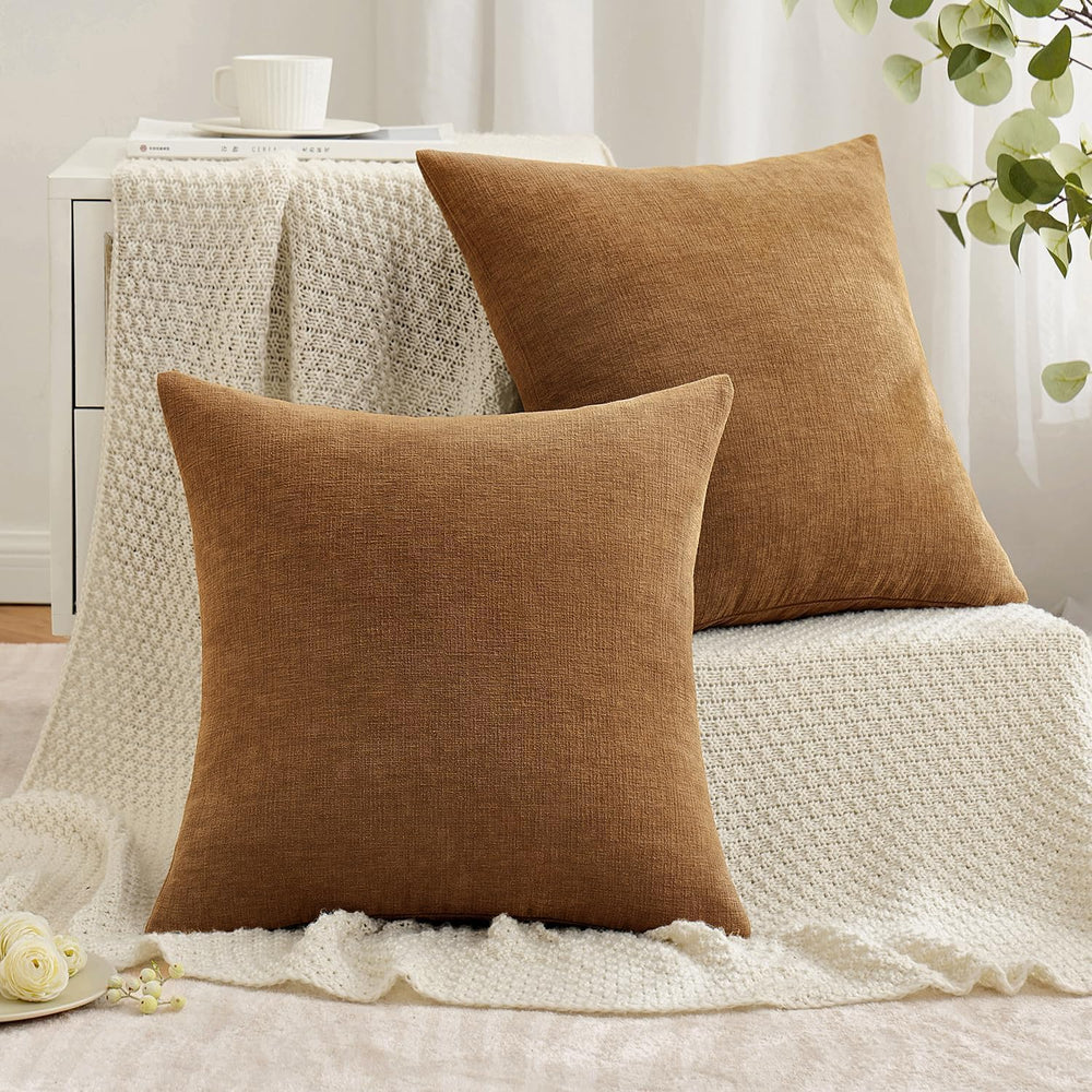 MIULEE Bronze Chenille Couch Euro Throw Pillow Covers, 26x26