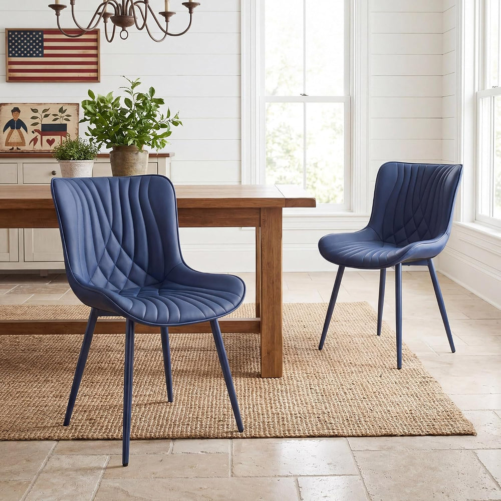 YOUTASTE Navy Blue Dining Chairs Set of 2, Mid Century Modern Comfy Kitchen C...