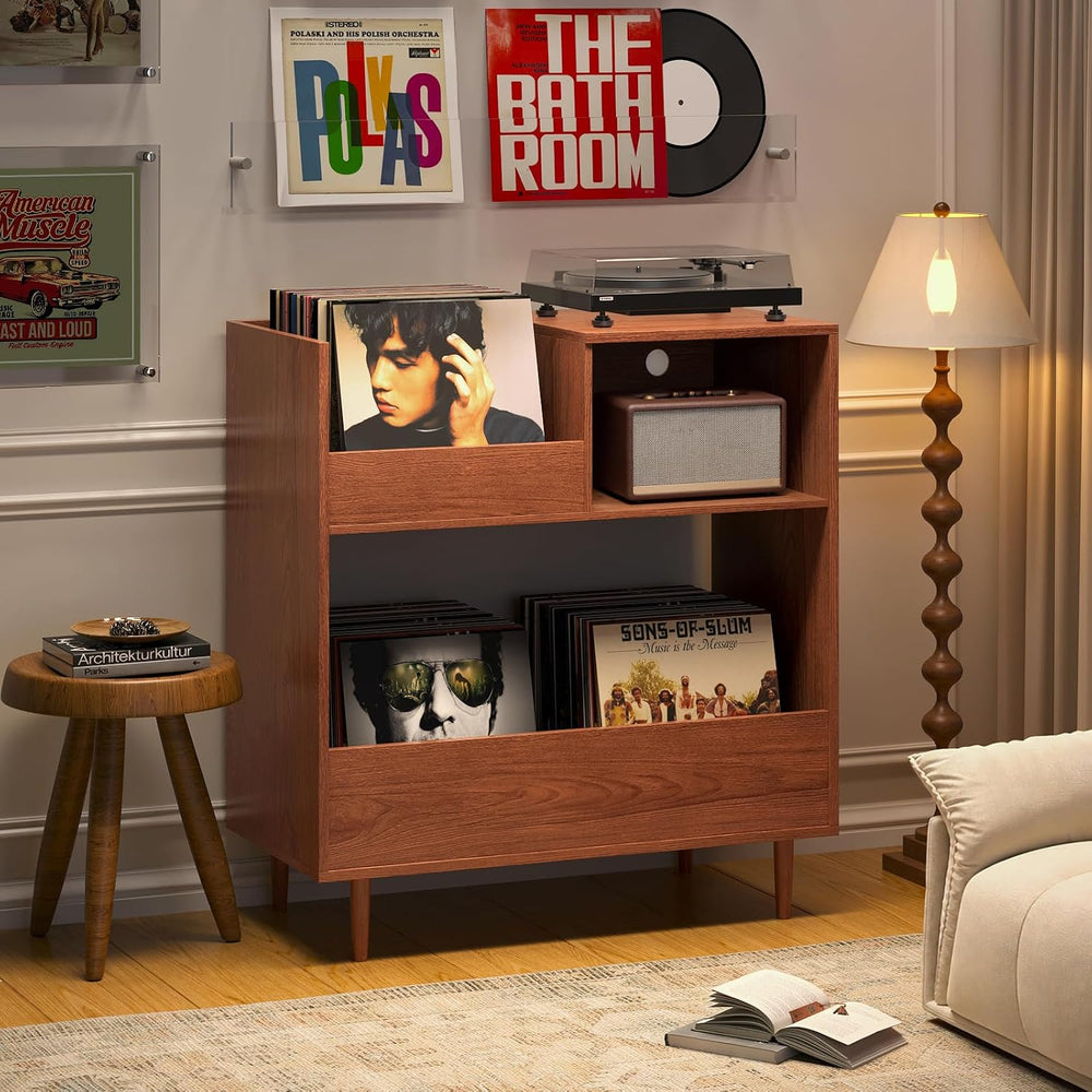 BROTTAR Mid Century Modern Record Player Stand,2-Tier Vinyl Record Storage
