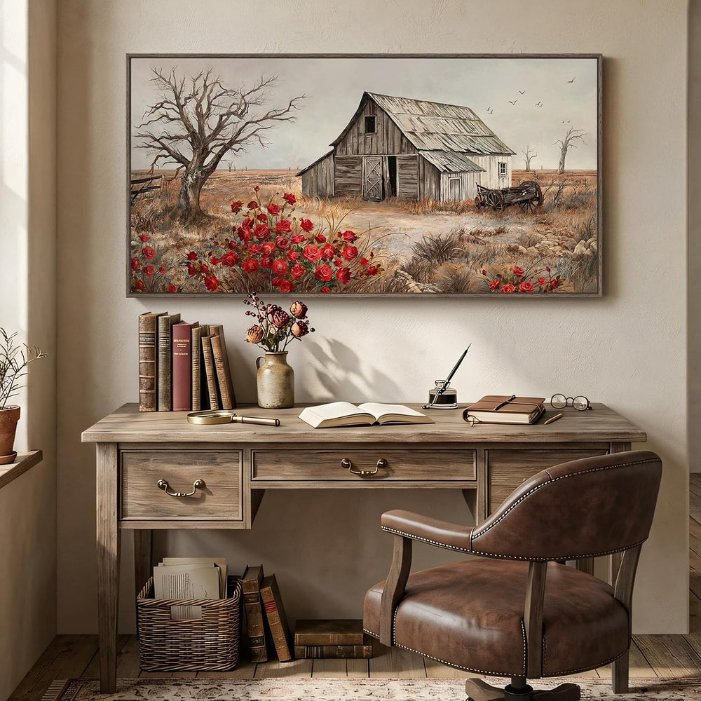 Large Framed Farmhouse Vintage Landscape Wall Art for Living Room, 60x30 In
