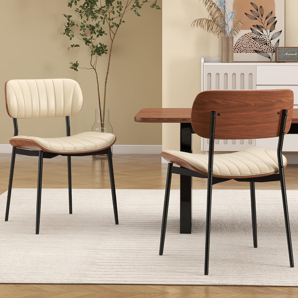 Modern Dining Chairs Set of 2,Upholstered PU Leather Kitchen Chairs,Beige