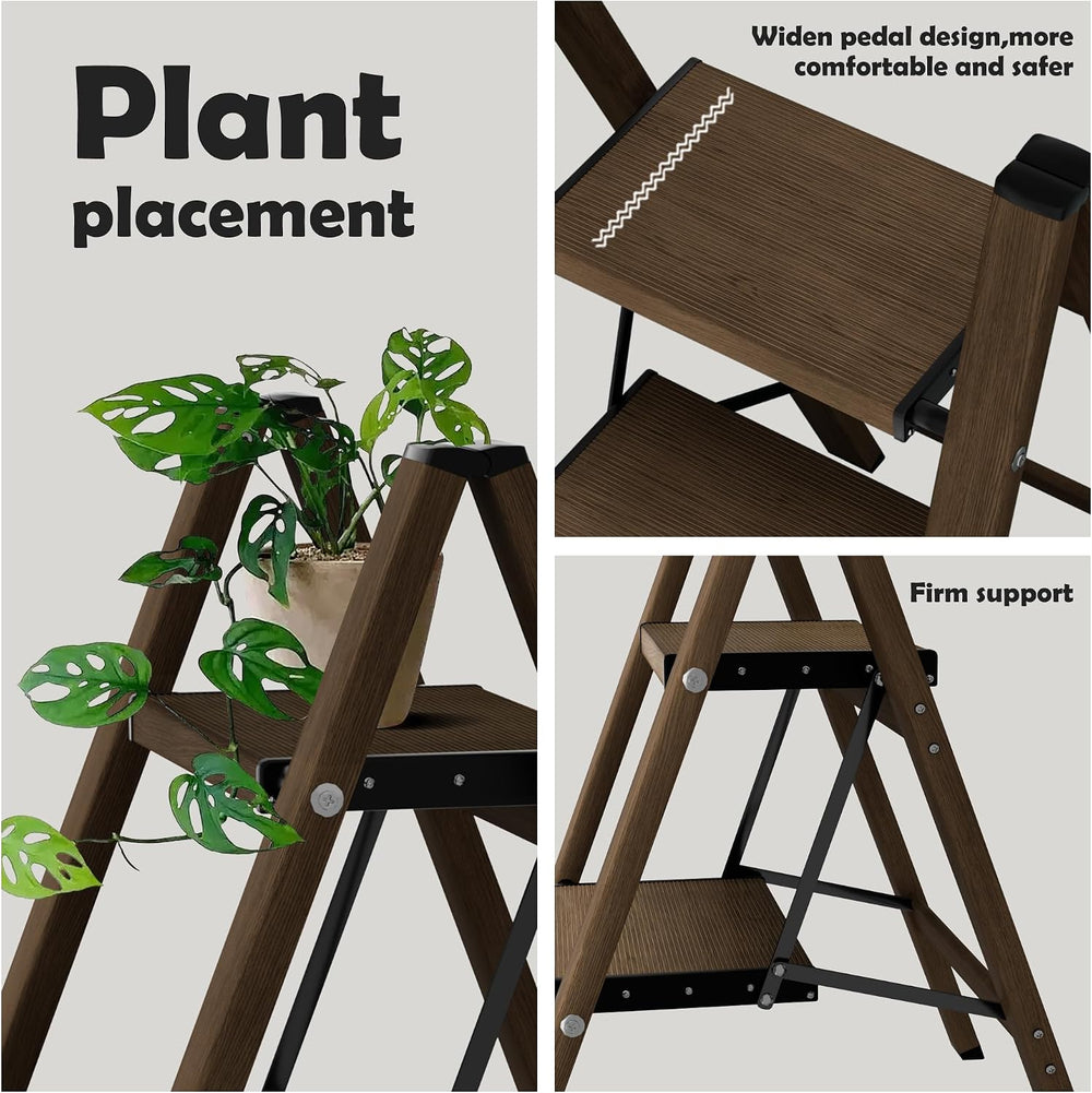 Taranta 2 Step Stool Foldable,Aluminum Step Ladder-Walnut