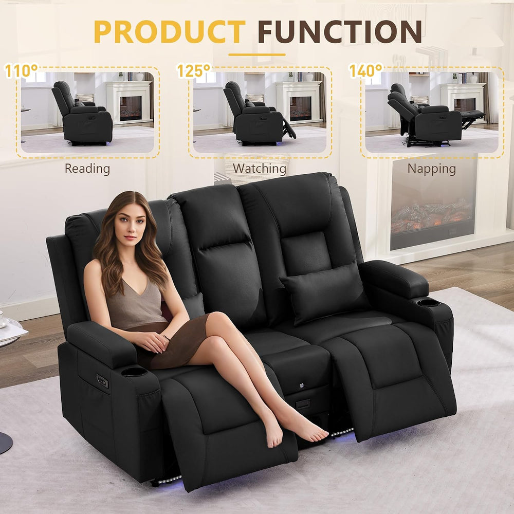 URRED Wall Hugger Power Reclining Loveseat Sofa,Black:68.1" - 2 Seats