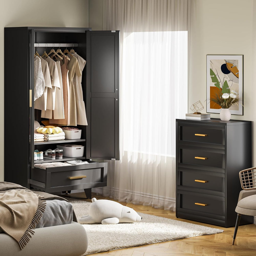 Baborokic Metal Wardrobe Cabinet,71 Armoire Wardrobe Closet with Drawers and ...