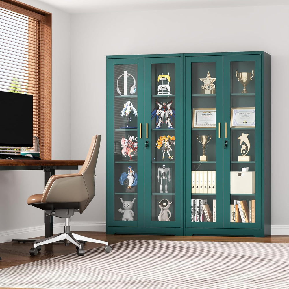 UNICOLY Lockable Display Cabinet with Glass Doors and 4 Adjustable Shelves