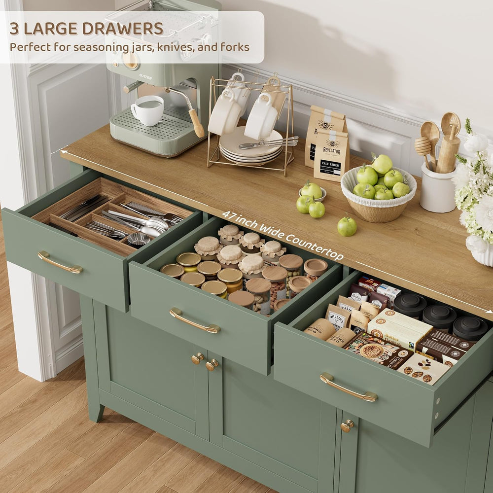 HORSTORS 47" W Kitchen Buffet Sideboard Cabinet with Storage Drawers, Green