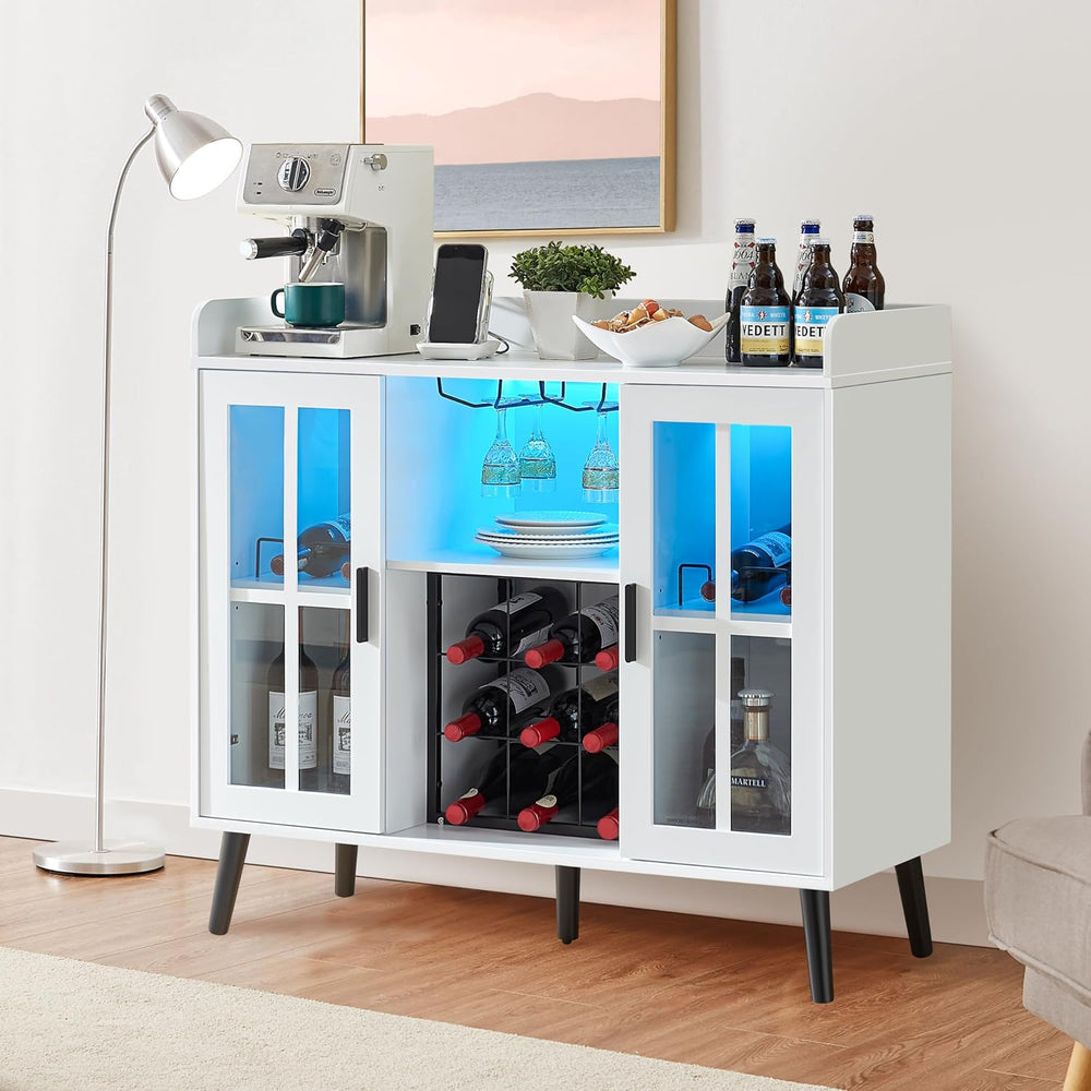 Alaxgumrol Wine Bar Cabinet with LED Light, Coffee Bar Cabinet with Storage a...