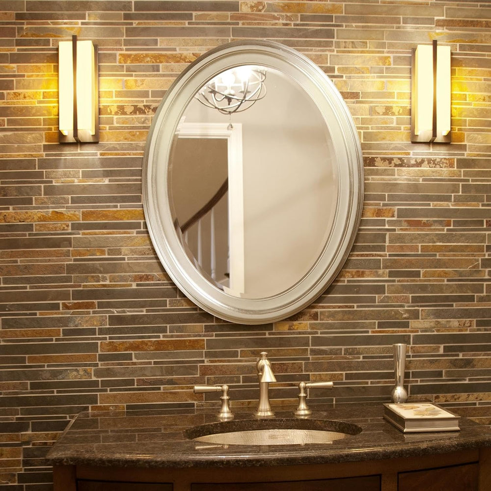 Howard Elliott Collection George Oval Bright Silver Wall Mirror, Oval Bevelle...