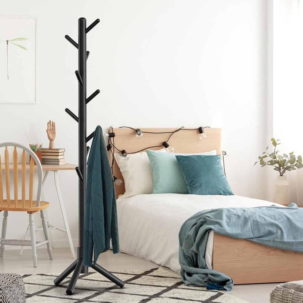 Simple Houseware Wooden Coat Rack Stand, Hall Tree with 9 Hooks, Black