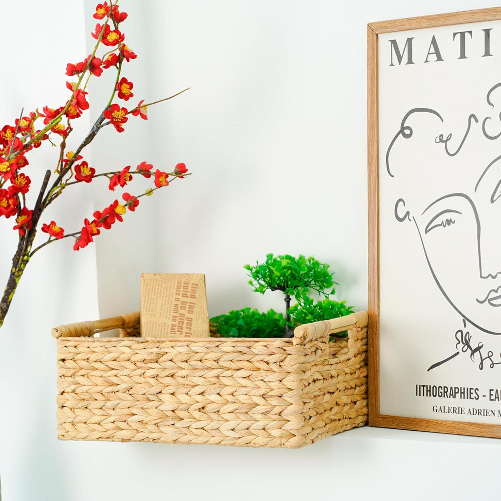 VATIMA Extra Large Wicker Basket Rectangular with Wooden Handles for Shelves,...
