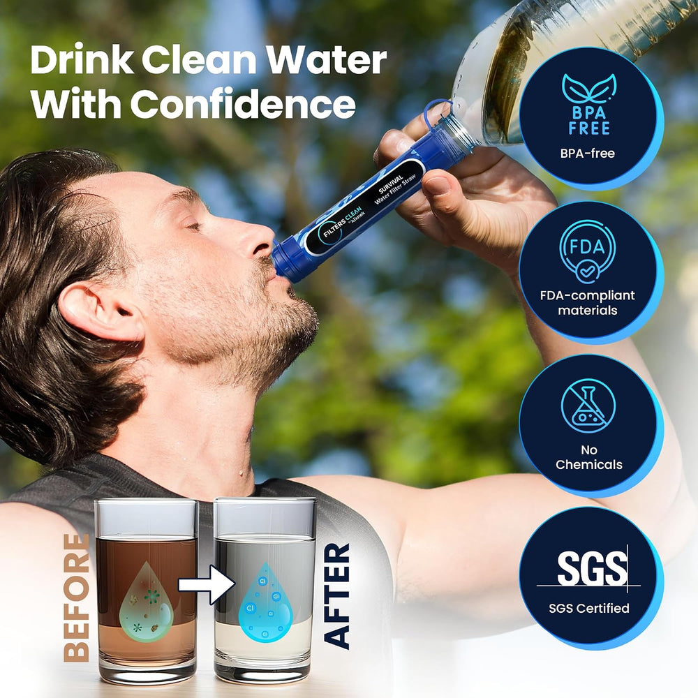 Filters-Clean Survival Water Filter Straw, 0.1 Micron Water Purifier 2 Pack