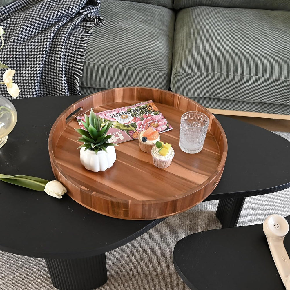 20 Inch Extra Large Round Serving Tray HeavyDuty Acacia Wood Tray for Oversiz...