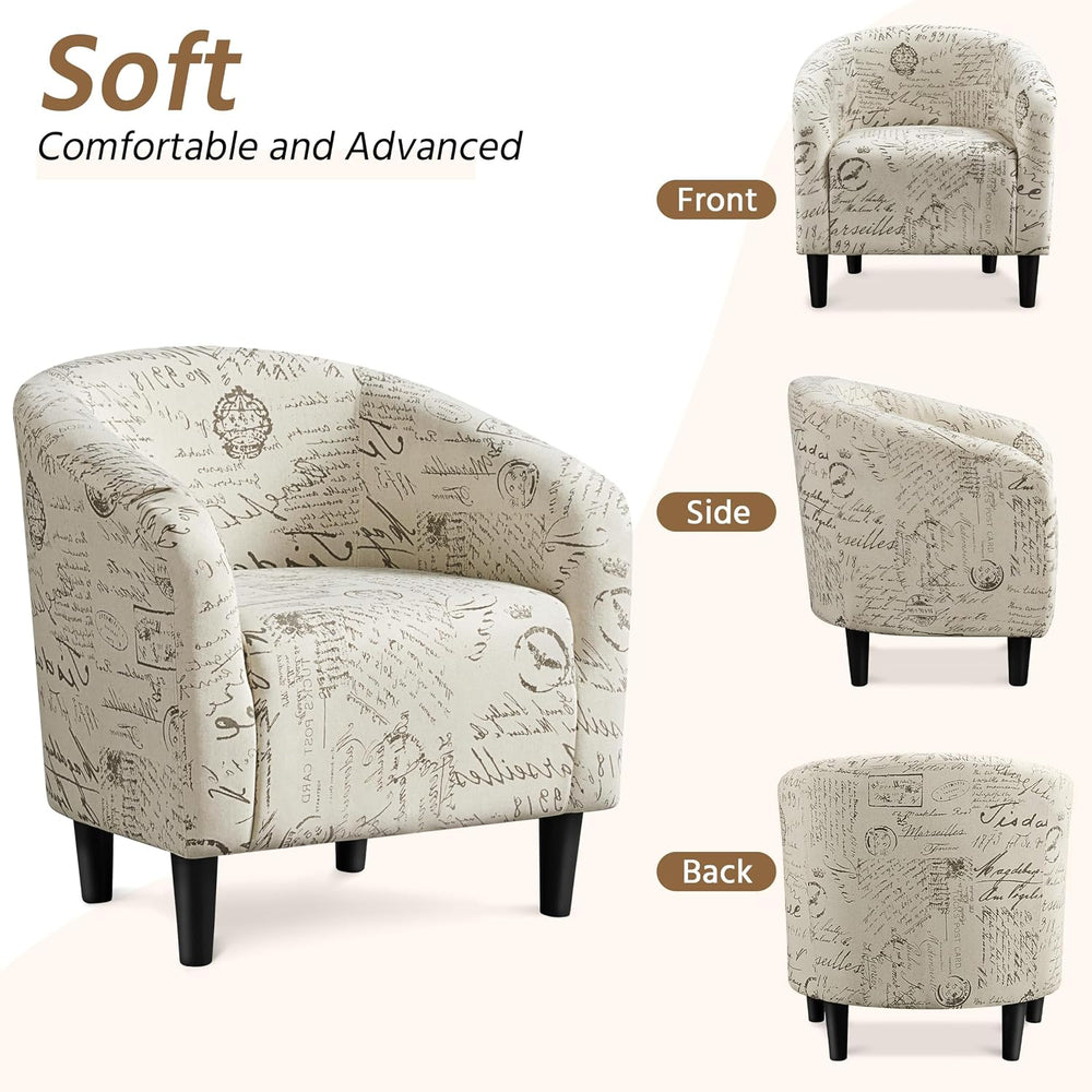 Yaheetech Small 25.5in Wide Boucle Barrel Accent Chair, Letter Print