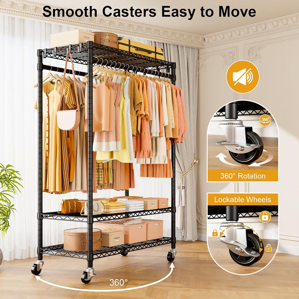 ULIFHOME P7 Rolling Clothes Rack, Clothing Racks for Hanging Clothes, Black