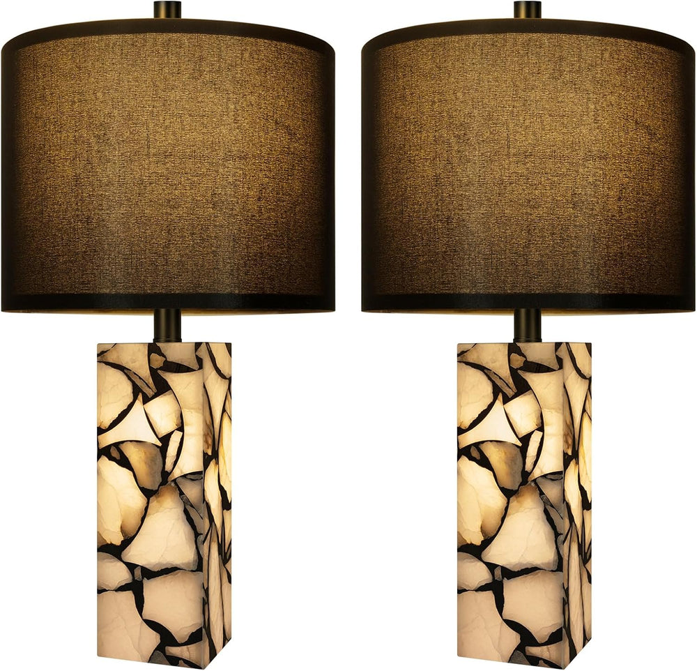 Scenekoy 23" Alabaster Table Lamps Set of 2 for Bedroom with Night Light