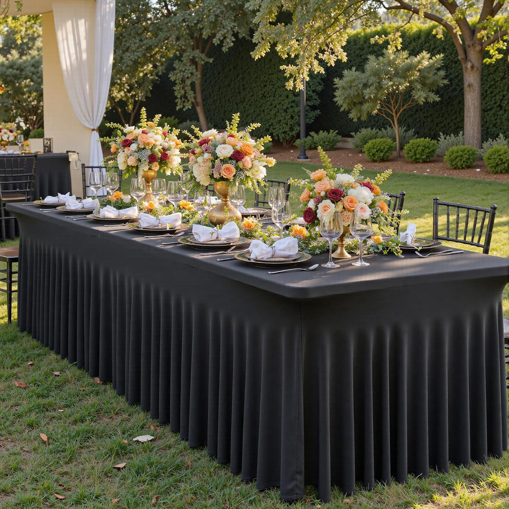 leegleri 4 Pack Black Spandex Table Cloths for 6 Foot Rectangle Tables, Wrink...