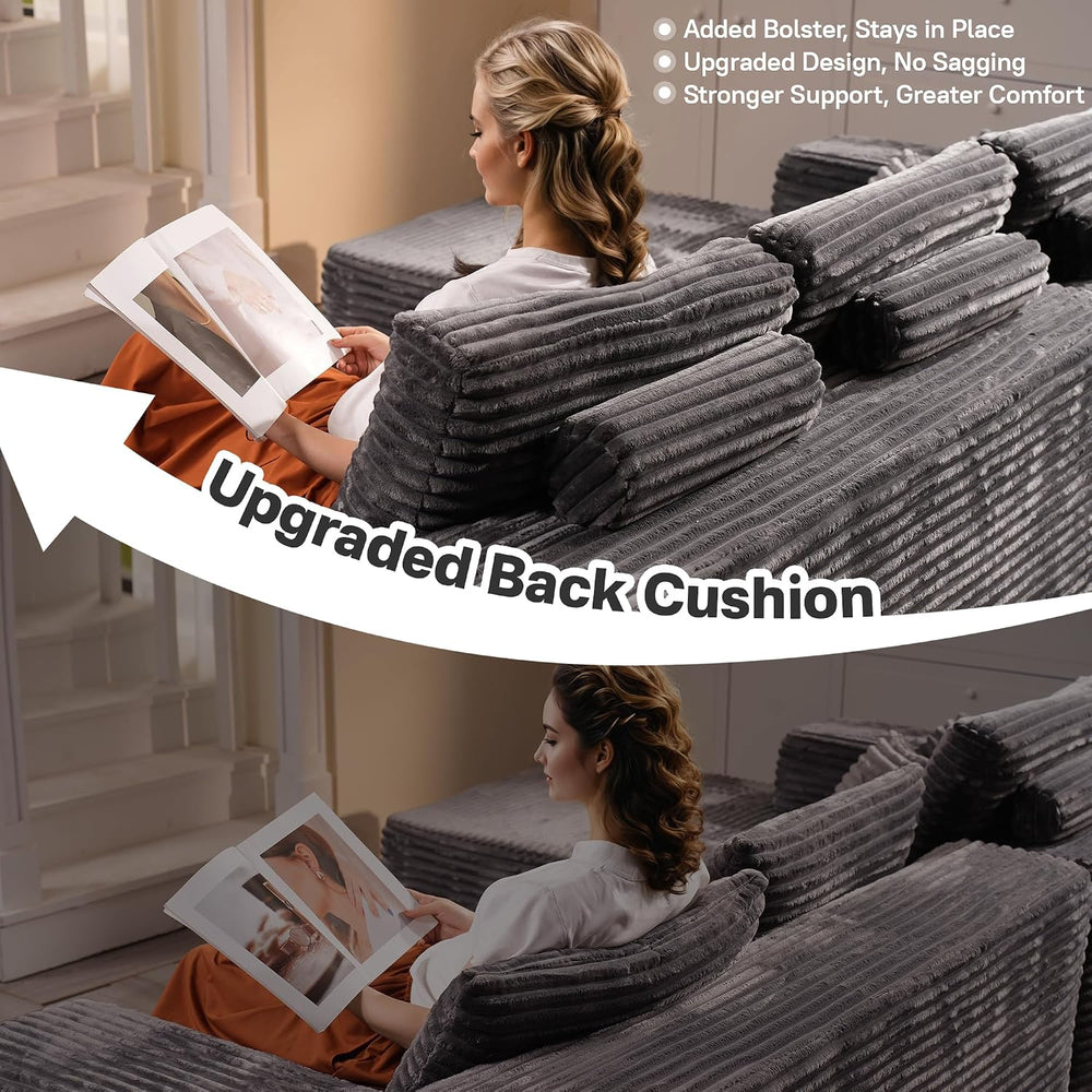 164" Boneless Cloud Couch with Round Chair, Modular Sectional Sofa with ...