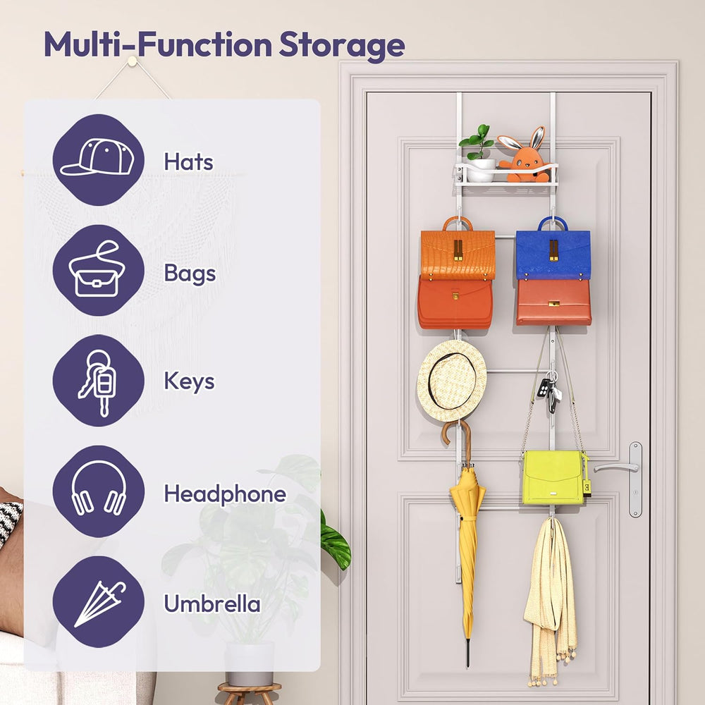 SWTYMIKI Over The Door Purse Organizer - Wall Mounted Purse Rack with 16 Hook...