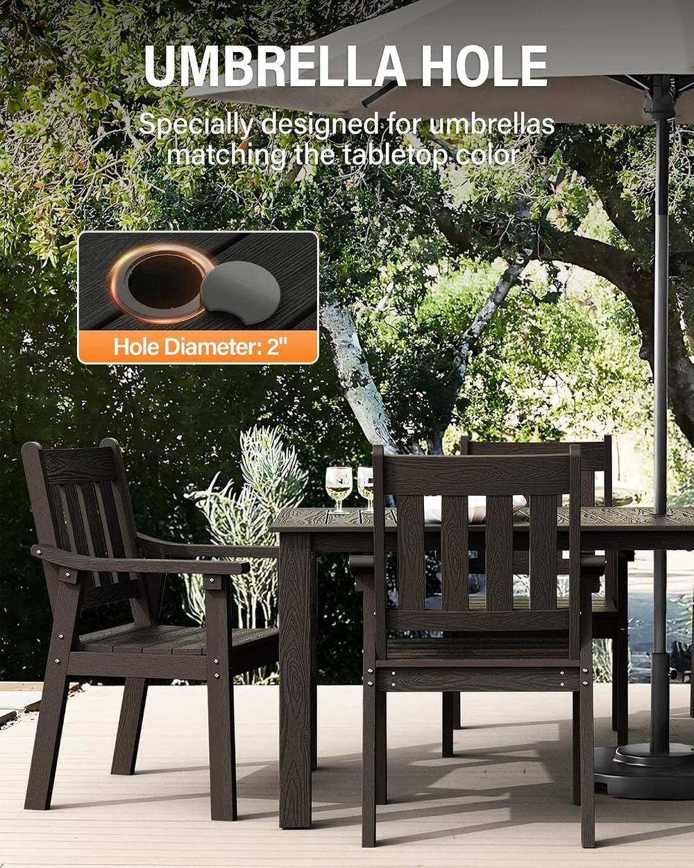 YEFU Outdoor Dining Set for 10, All-Weather HIPS, Aluminum Frame, Black