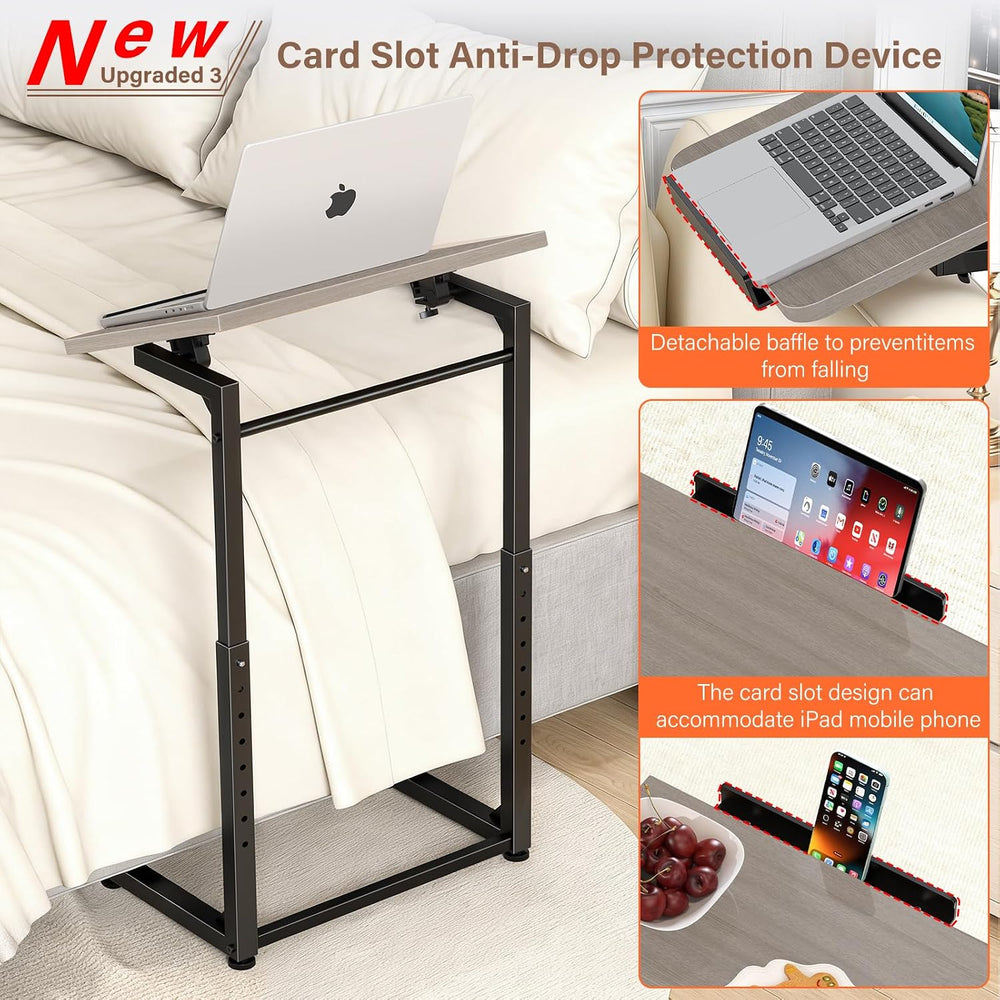 Tv Tray Table Set of 2, 8-Level Adjustable Height Couch Side Table,90° Tilt A...