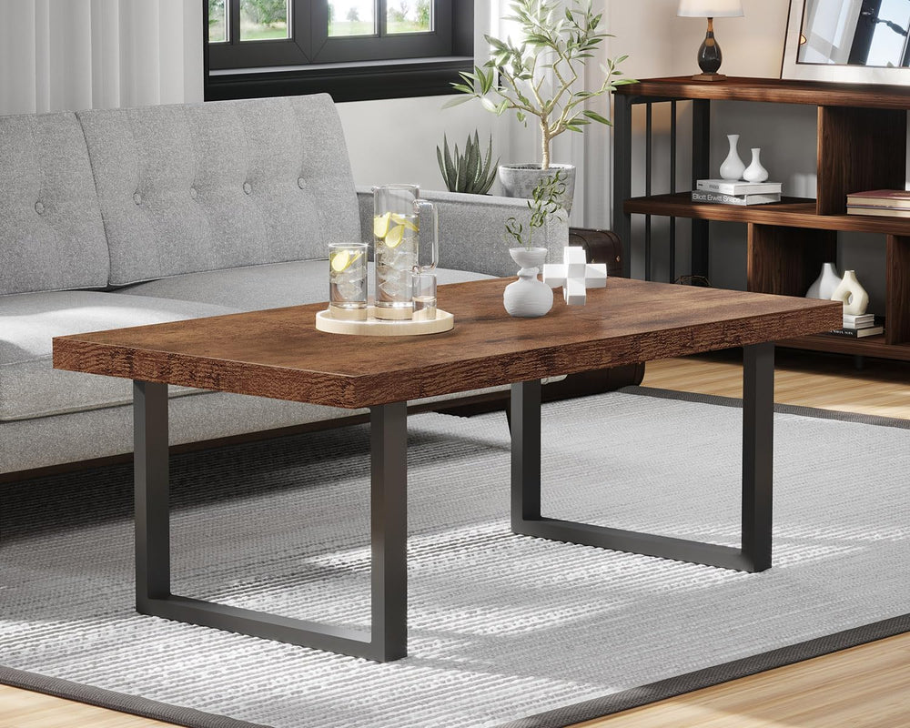 IBF Rustic Brown Coffee Table, Industrial Wood Living Room Table 47 Inch