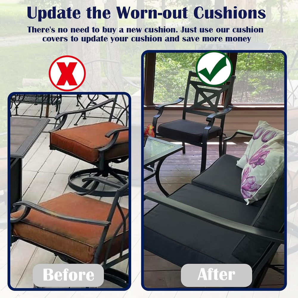 FLYMEI Patio Cushion Covers 24x24x4, Black, 4Packs